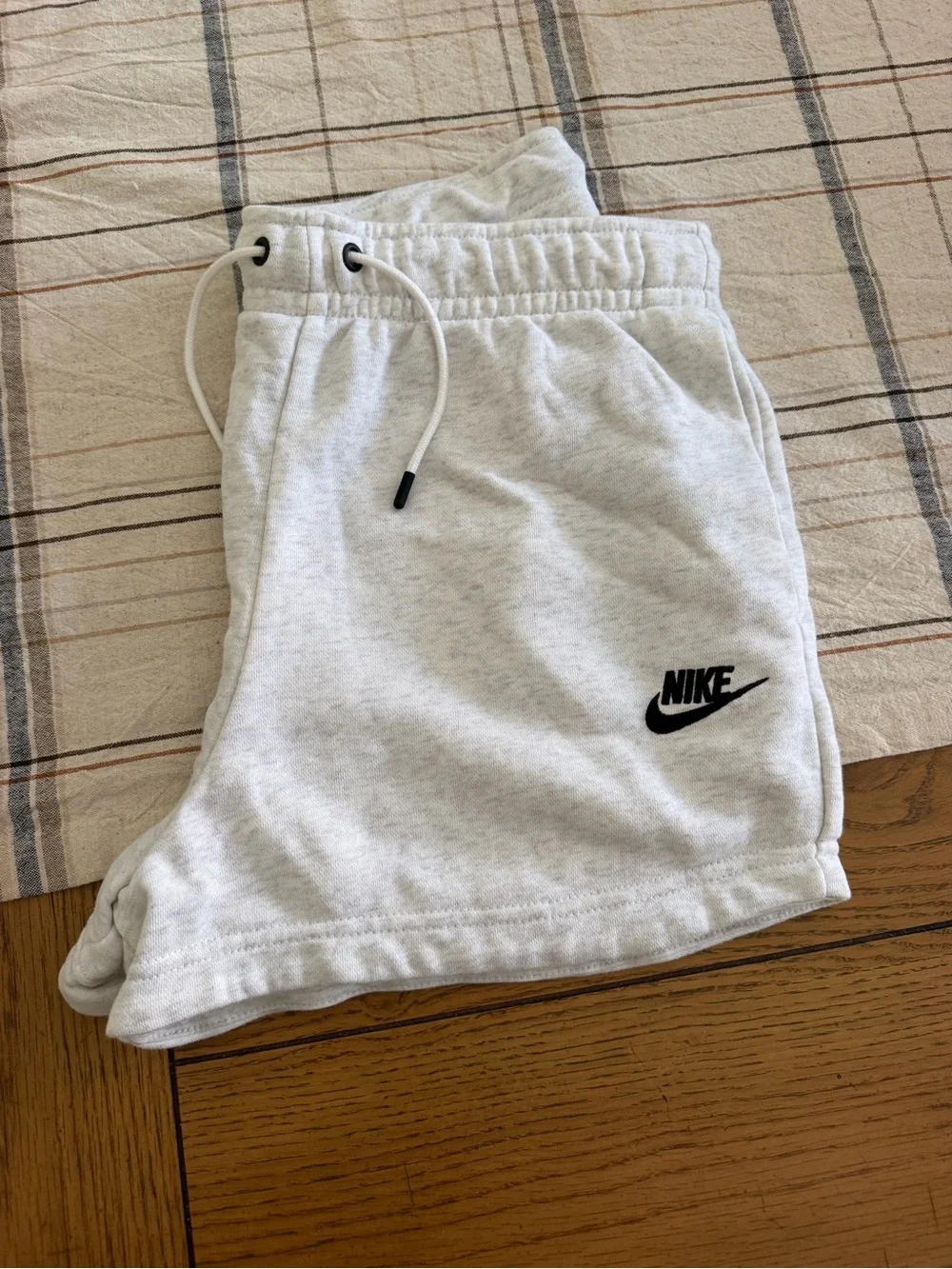 Nike Light Gray Fleece Athletic Shorts with Black Logo